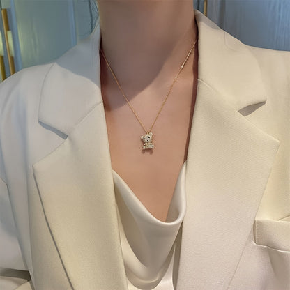 Vibrant Y2K Rhinestone Cartoon Bear Necklace for Women - Sparkling 24K Gold Plated Jewelry with Decorative Chain