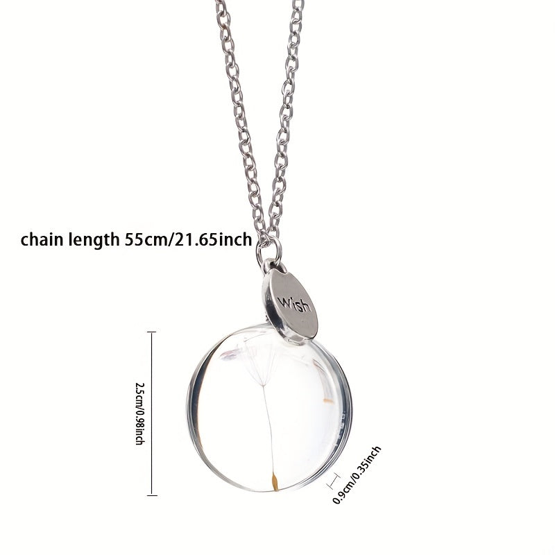 Elegant Dandelion Crystal Pendant Necklace 25mm Double-Sided Gemstone Sweater Chain Gift