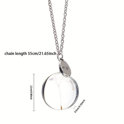 Elegant Dandelion Crystal Pendant Necklace 25mm Double-Sided Gemstone Sweater Chain Gift