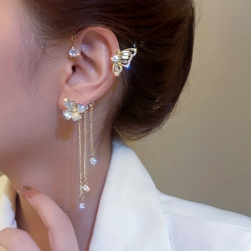 Elegant Zircon Butterfly Tassel Ear Cuff for Women