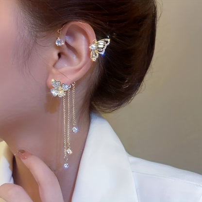 Elegant Zircon Butterfly Tassel Ear Cuff for Women