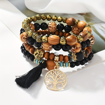 Bohemian Tree of Life Multilayer Beaded Bracelet Set for Men