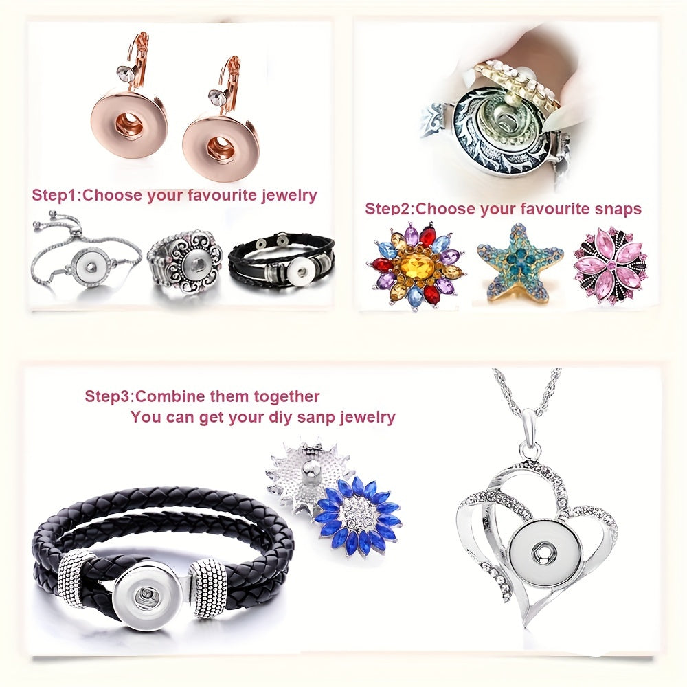 Versatile 18mm Ginger Snap Button Jewelry DIY Pendant Necklace with Interchangeable Design and 23.62 Inch Chain