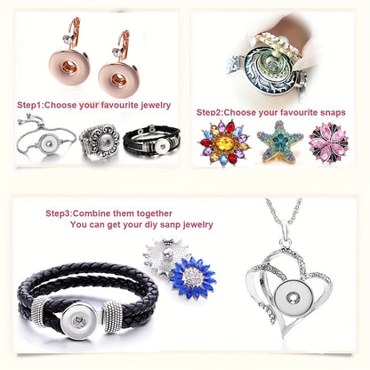 Versatile 18mm Ginger Snap Button Jewelry DIY Pendant Necklace with Interchangeable Design and 23.62 Inch Chain