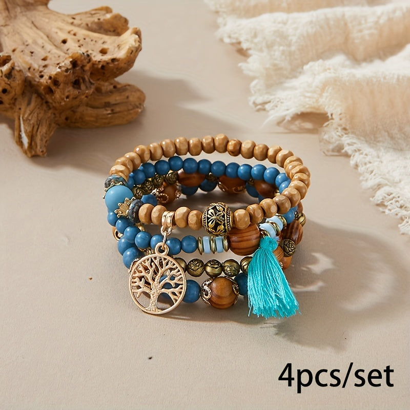 Bohemian Tree of Life Multilayer Beaded Bracelet Set for Men