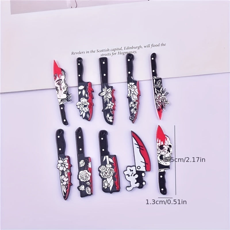 Gothic Skull Rose Knife Pendant Set for DIY Jewelry Crafting