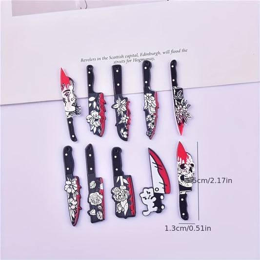 Gothic Skull Rose Knife Pendant Set for DIY Jewelry Crafting