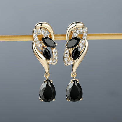 Angol Elegant Flower Dangle Earrings for Women with Golden-Tone Floral Design and Red Gemstones