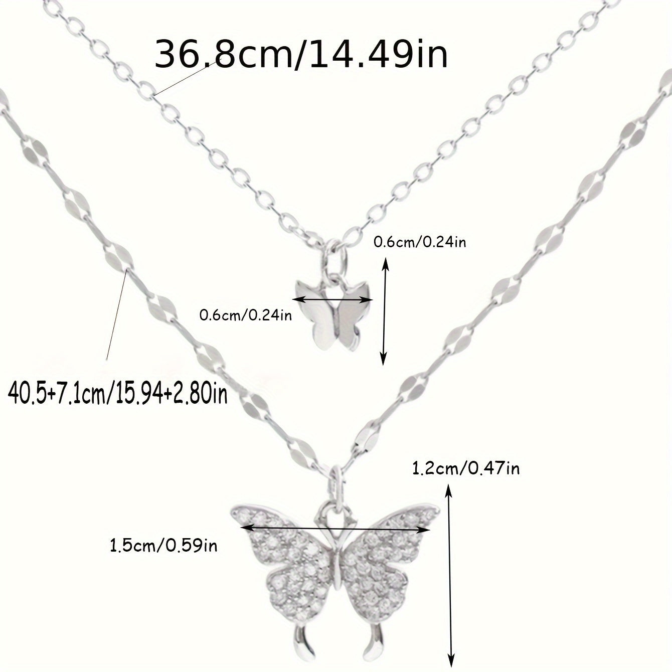 Y2K Silvery Rhinestone Butterfly Double Layer Necklace for Party and Gift
