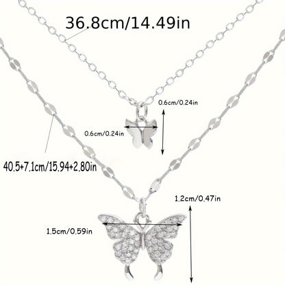 Y2K Silvery Rhinestone Butterfly Double Layer Necklace for Party and Gift
