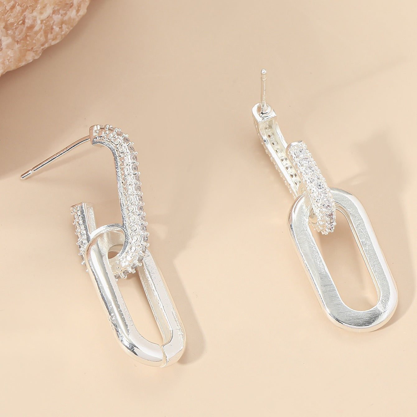 Silvery Zircon Dangle Earrings Elegant Minimalist Copper Jewelry