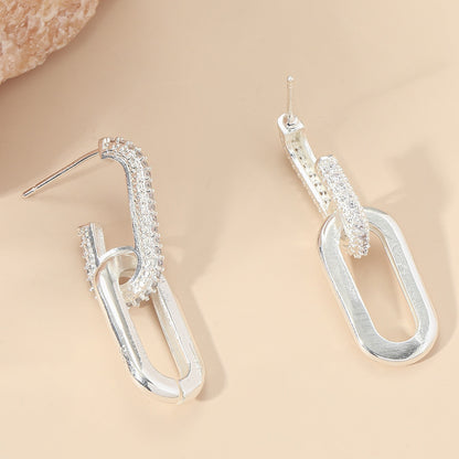 Silvery Zircon Dangle Earrings Elegant Minimalist Copper Jewelry