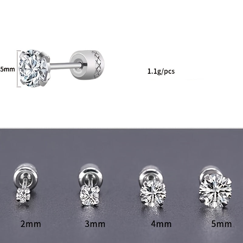 Men's Titanium Steel Zircon Stud Earrings – Durable Stainless Steel Jewelry
