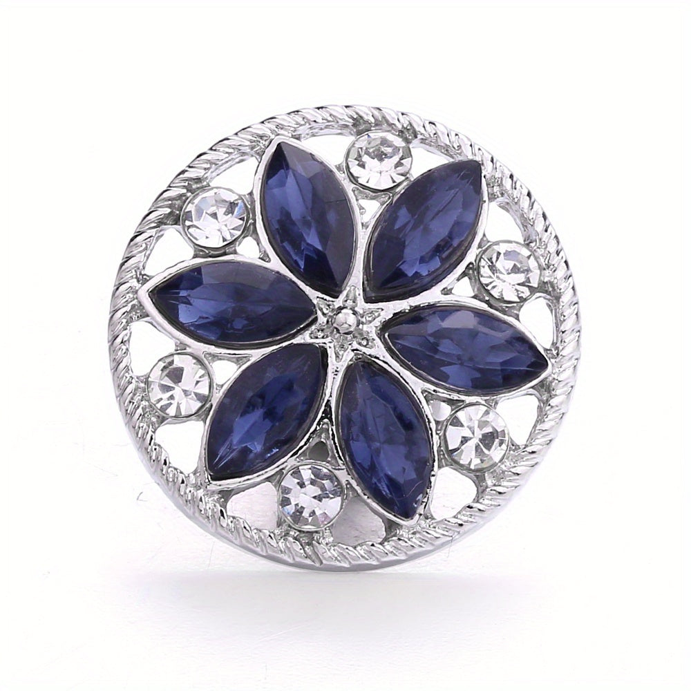 Elegant 18mm Alloy Flower Snap Button with Colorful Rhinestones for DIY Jewelry Crafting