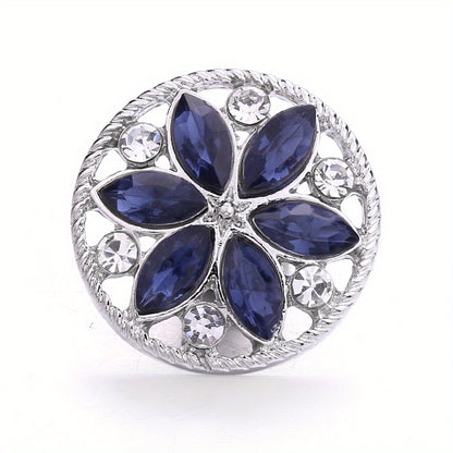 Elegant 18mm Alloy Flower Snap Button with Colorful Rhinestones for DIY Jewelry Crafting