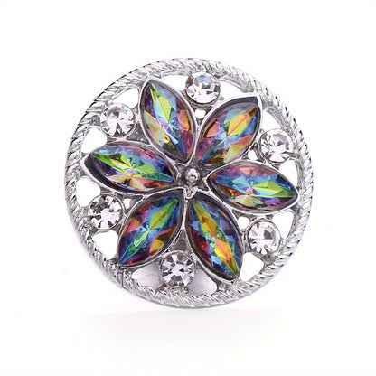 Elegant 18mm Alloy Flower Snap Button with Colorful Rhinestones for DIY Jewelry Crafting