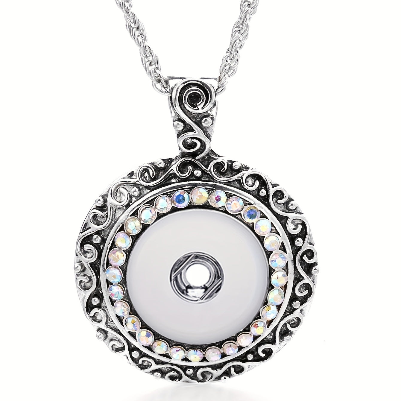 Versatile 18mm Ginger Snap Button Jewelry DIY Pendant Necklace with Interchangeable Design and 23.62 Inch Chain