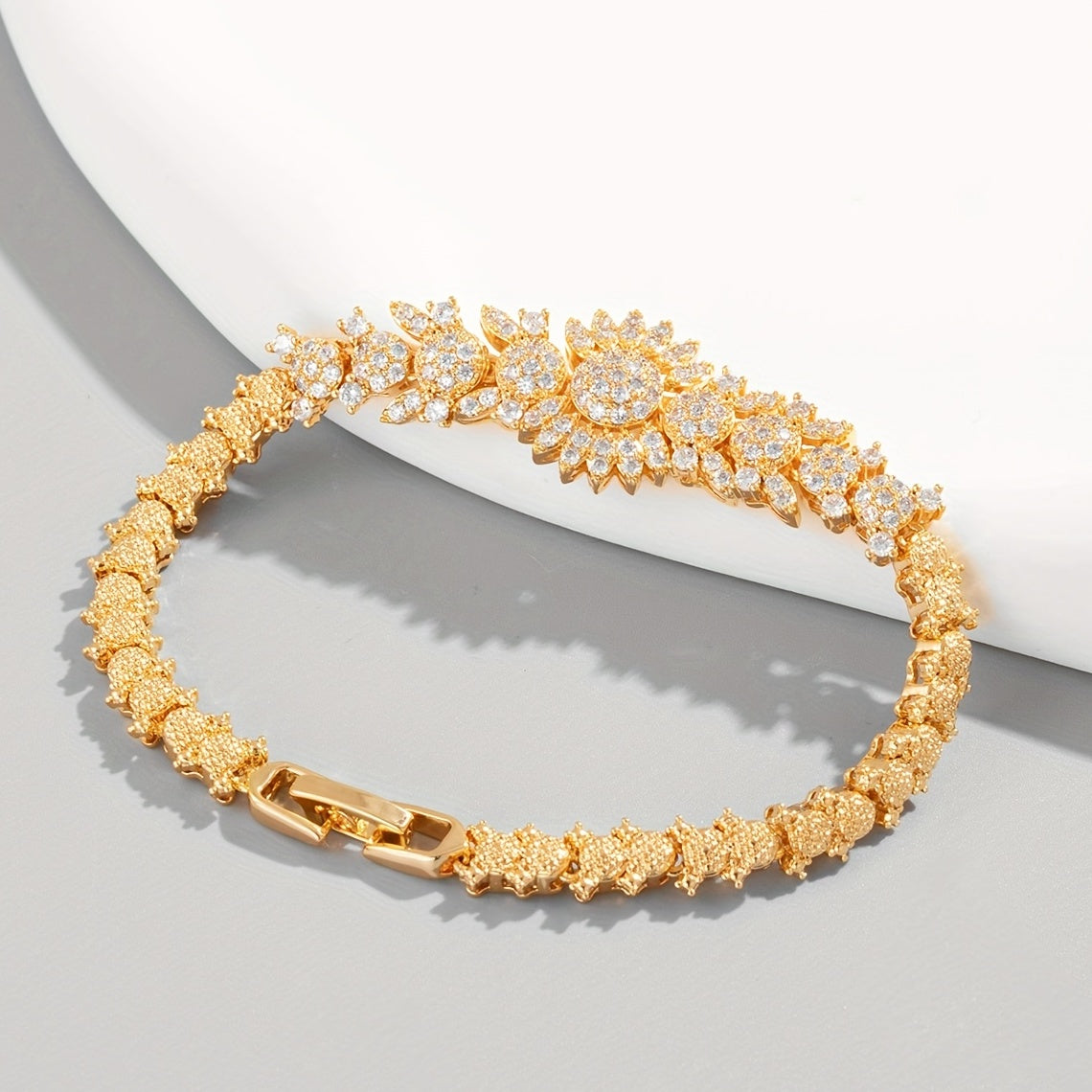 Glamorous Golden Plated Zircon Bracelet for Weddings and Special Occasions