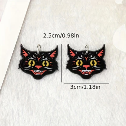 Black Cat Head Acrylic Dangle Earrings Unique Halloween Jewelry for Women