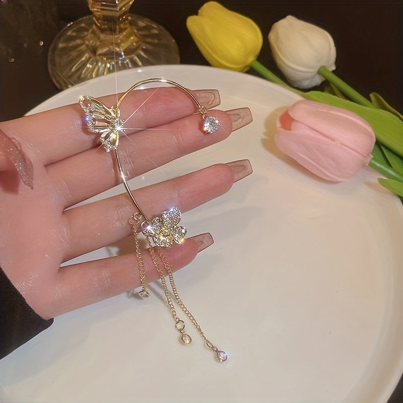 Elegant Zircon Butterfly Tassel Ear Cuff for Women
