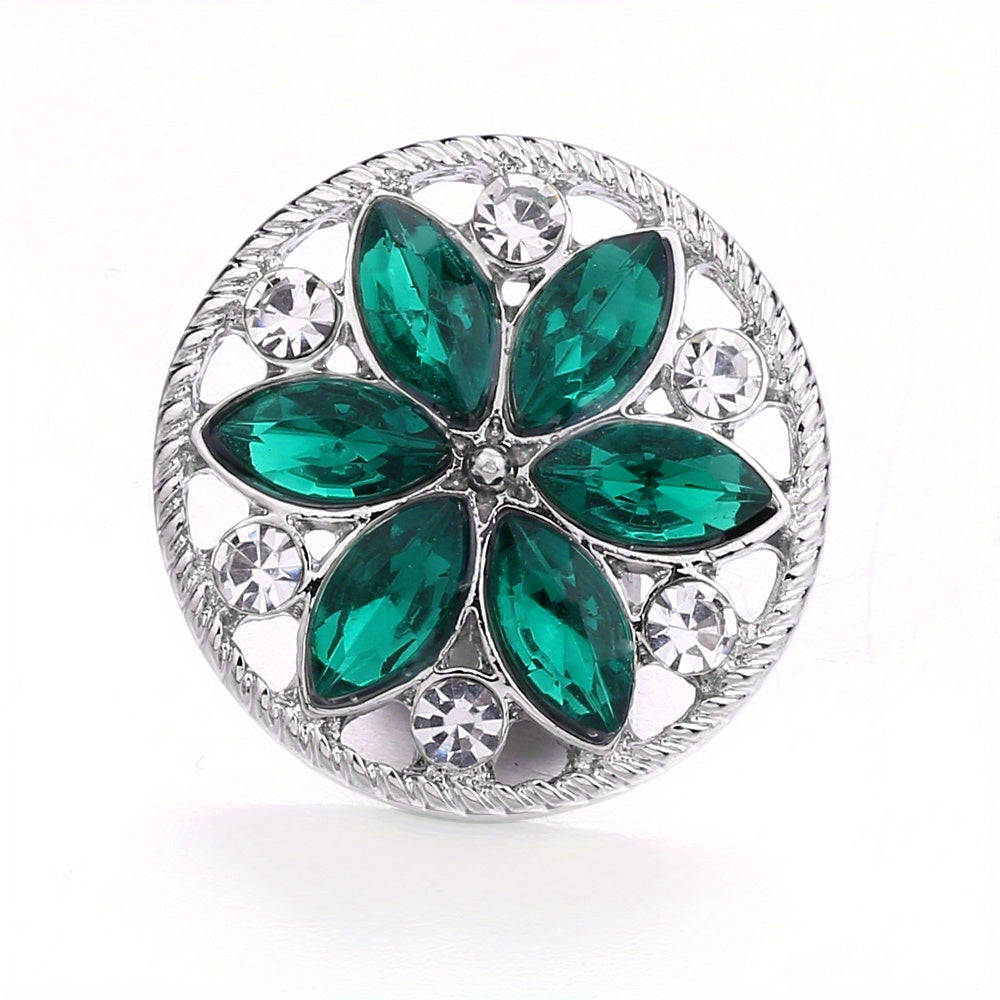 Elegant 18mm Alloy Flower Snap Button with Colorful Rhinestones for DIY Jewelry Crafting