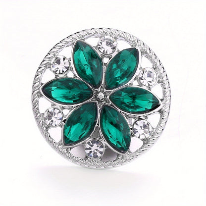 Elegant 18mm Alloy Flower Snap Button with Colorful Rhinestones for DIY Jewelry Crafting