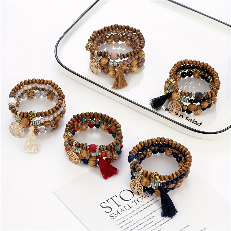 Bohemian Tree of Life Multilayer Beaded Bracelet Set for Men