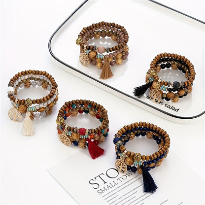 Bohemian Tree of Life Multilayer Beaded Bracelet Set for Men