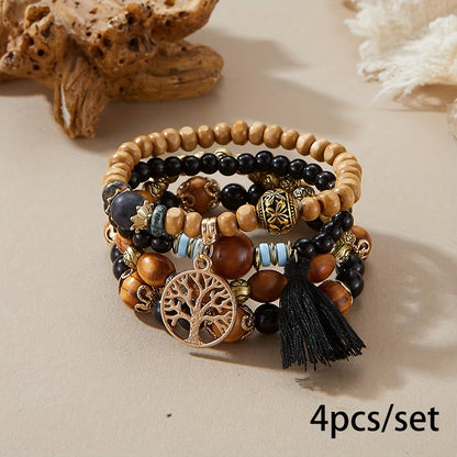 Bohemian Tree of Life Multilayer Beaded Bracelet Set for Men