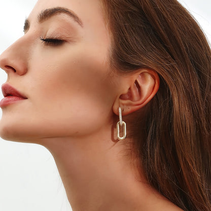 Silvery Zircon Dangle Earrings Elegant Minimalist Copper Jewelry