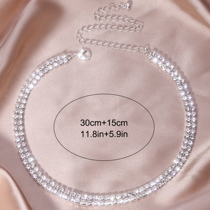 Women's Double Row Rhinestone Silver Plated Vintage Chain Necklace