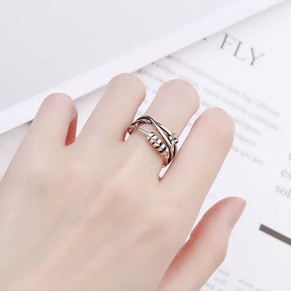 Dainty Rotatable Bead Fidget Ring Adjustable Platinum Plated Anti-Stress Jewelry
