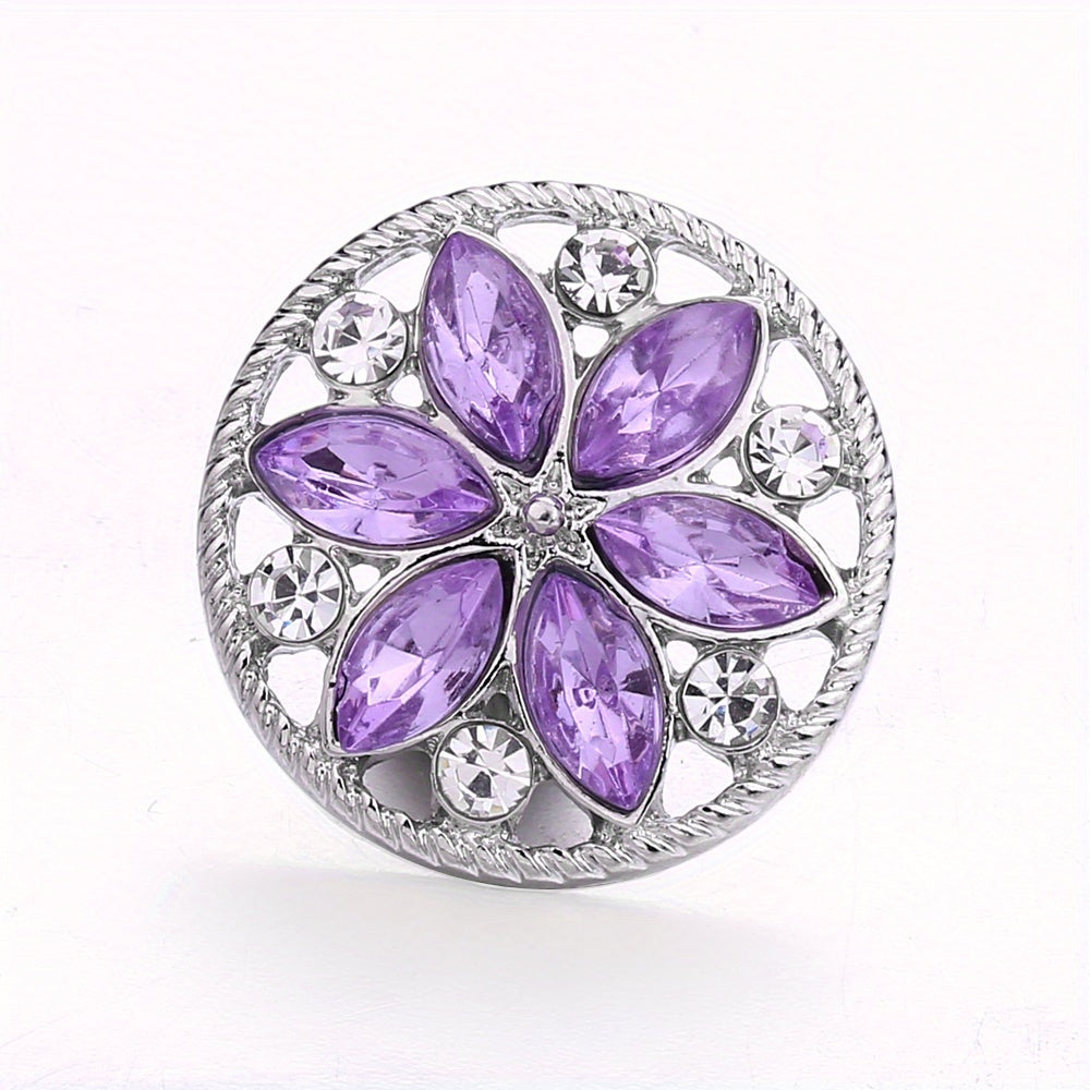 Elegant 18mm Alloy Flower Snap Button with Colorful Rhinestones for DIY Jewelry Crafting
