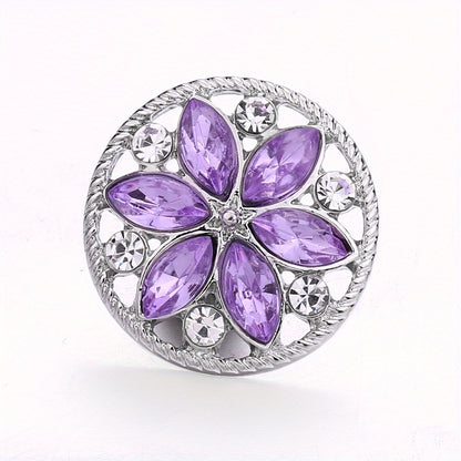 Elegant 18mm Alloy Flower Snap Button with Colorful Rhinestones for DIY Jewelry Crafting