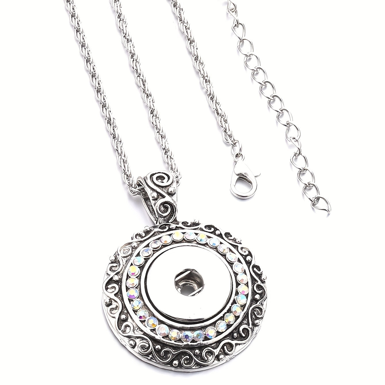 Versatile 18mm Ginger Snap Button Jewelry DIY Pendant Necklace with Interchangeable Design and 23.62 Inch Chain