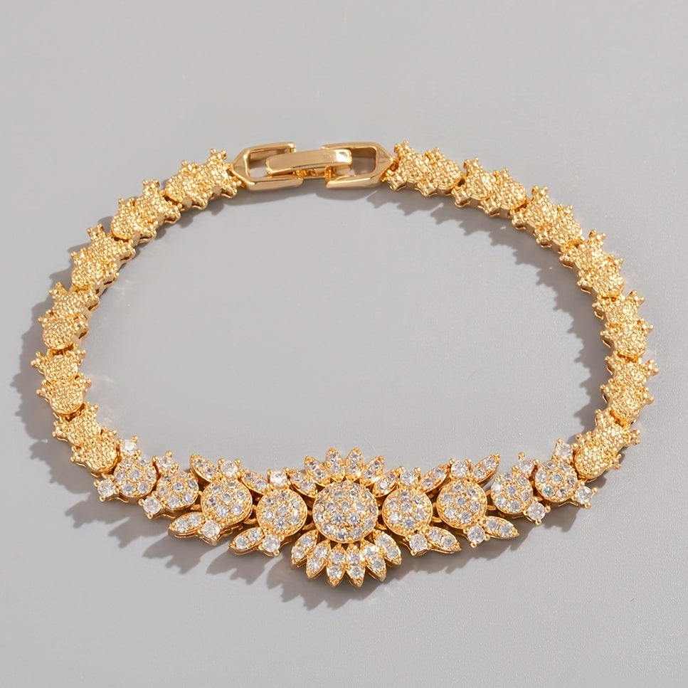 Glamorous Golden Plated Zircon Bracelet for Weddings and Special Occasions