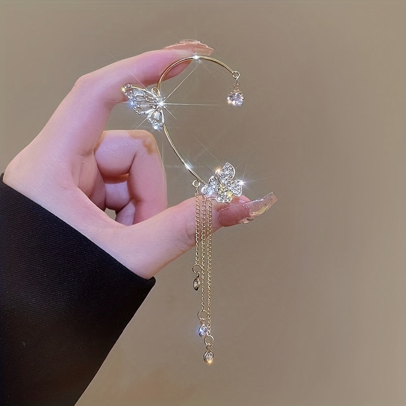 Elegant Zircon Butterfly Tassel Ear Cuff for Women