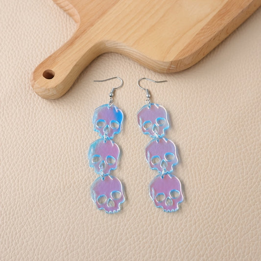Translucent Skull Acrylic Drop Earrings Punk Style Vintage Jewelry for Halloween and Daily Wear