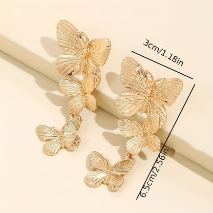 Golden Butterfly Earrings for Women - Large Gold Plated Dangling Jewelry with Unique Animal Design