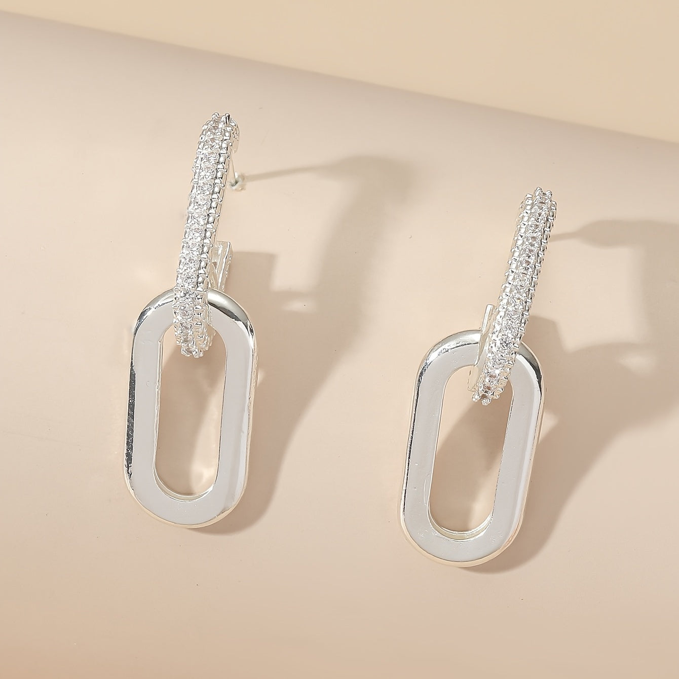 Silvery Zircon Dangle Earrings Elegant Minimalist Copper Jewelry