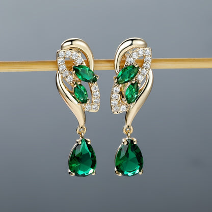 Angol Elegant Flower Dangle Earrings for Women with Golden-Tone Floral Design and Red Gemstones