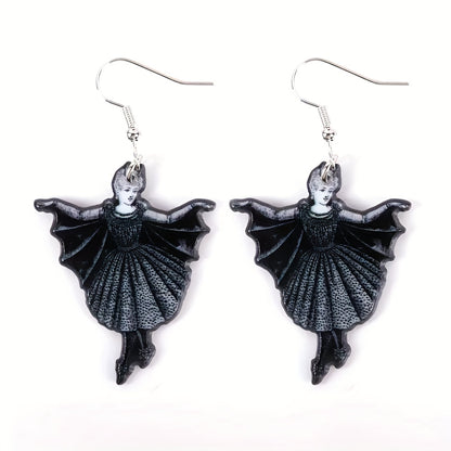 Black Cat Head Acrylic Dangle Earrings Unique Halloween Jewelry for Women