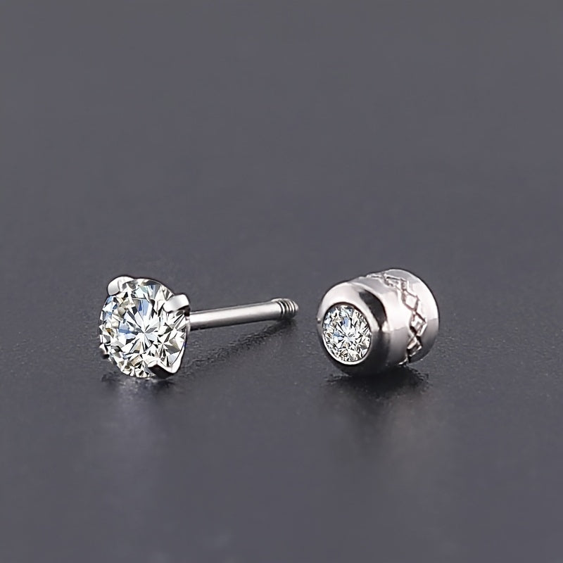 Men's Titanium Steel Zircon Stud Earrings – Durable Stainless Steel Jewelry