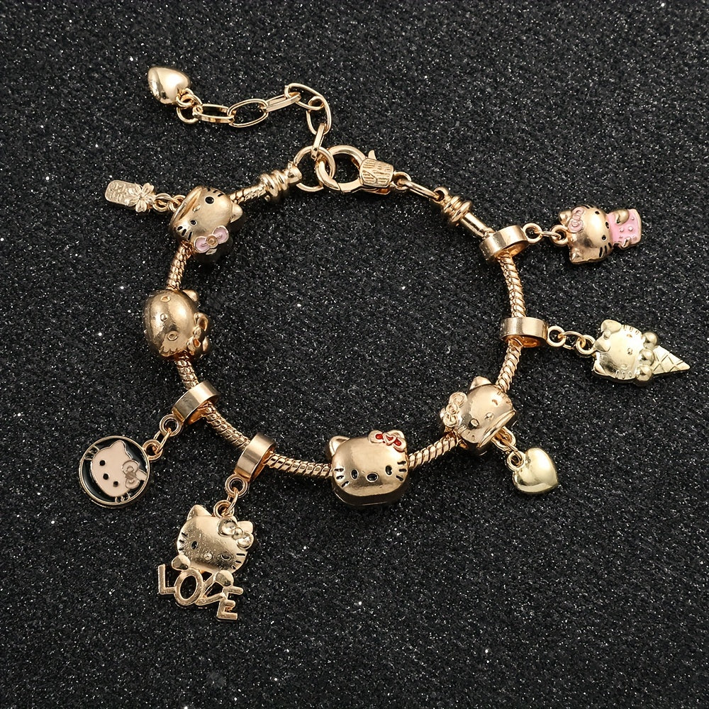 Charming Hello Kitty Cartoon Bangle for Girls - Cute Alloy Jewelry Gift