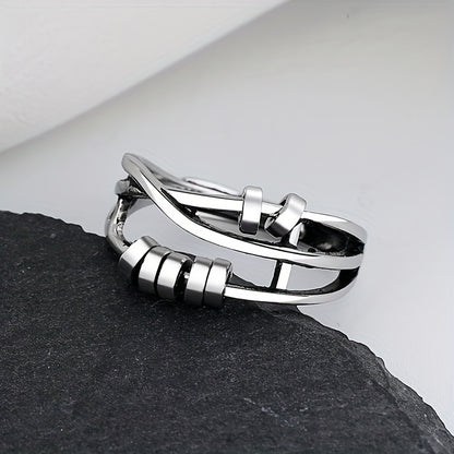 Dainty Rotatable Bead Fidget Ring Adjustable Platinum Plated Anti-Stress Jewelry