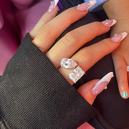 Elegant Geometric Zircon Square Open Ring for Women 925 Silver Plated