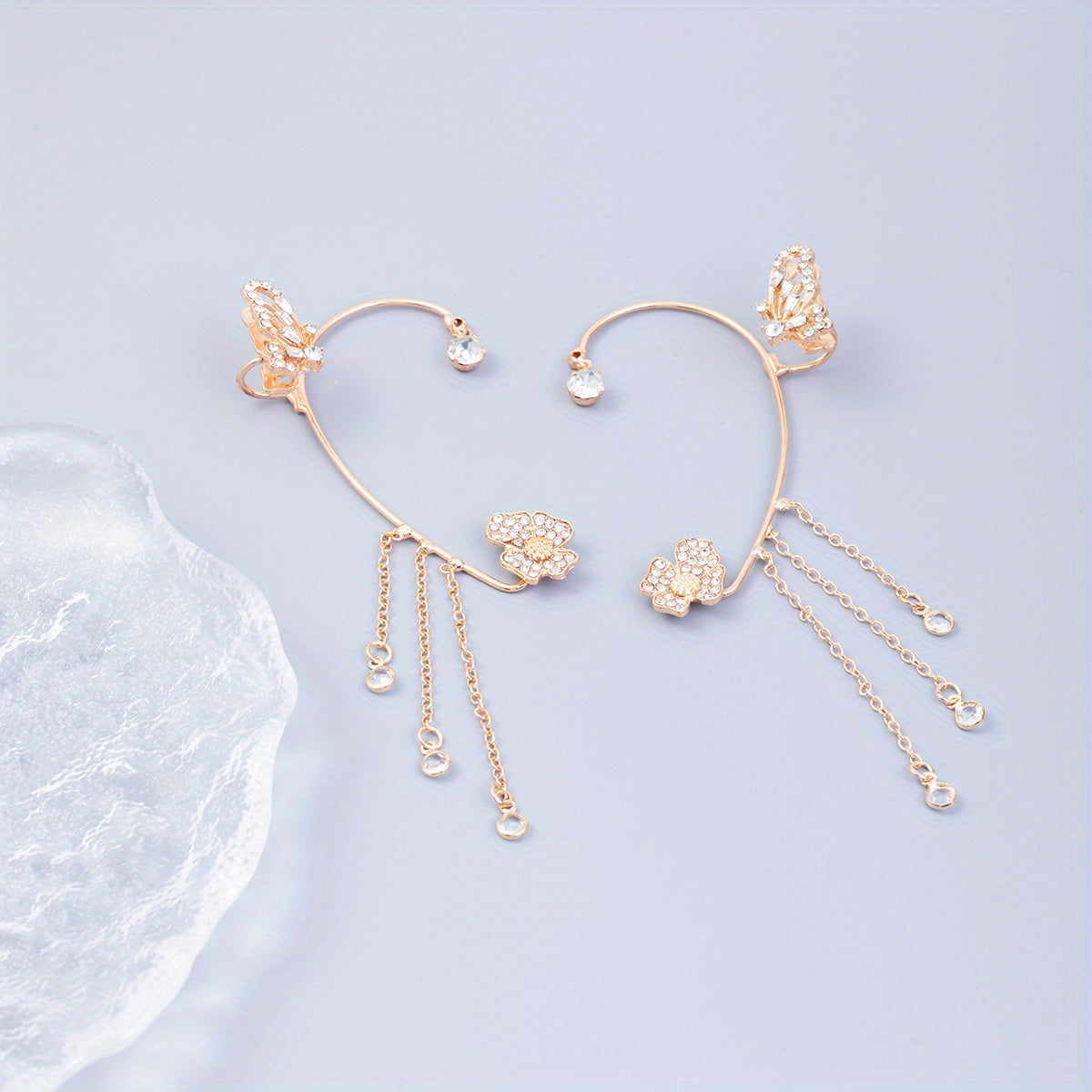 Elegant Zircon Butterfly Tassel Ear Cuff for Women