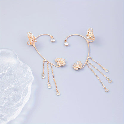 Elegant Zircon Butterfly Tassel Ear Cuff for Women