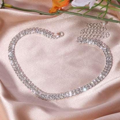 Women's Double Row Rhinestone Silver Plated Vintage Chain Necklace