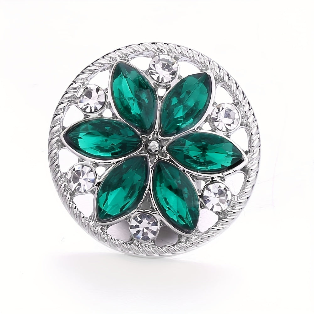 Elegant 18mm Alloy Flower Snap Button with Colorful Rhinestones for DIY Jewelry Crafting